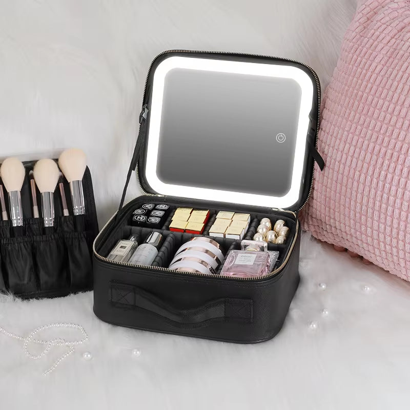 Smart LED Cosmetic Case with Mirror Cosmetic Bag Travel Makeup Bags for Women Fashion Portable Storage Bag Travel Makeup Bags