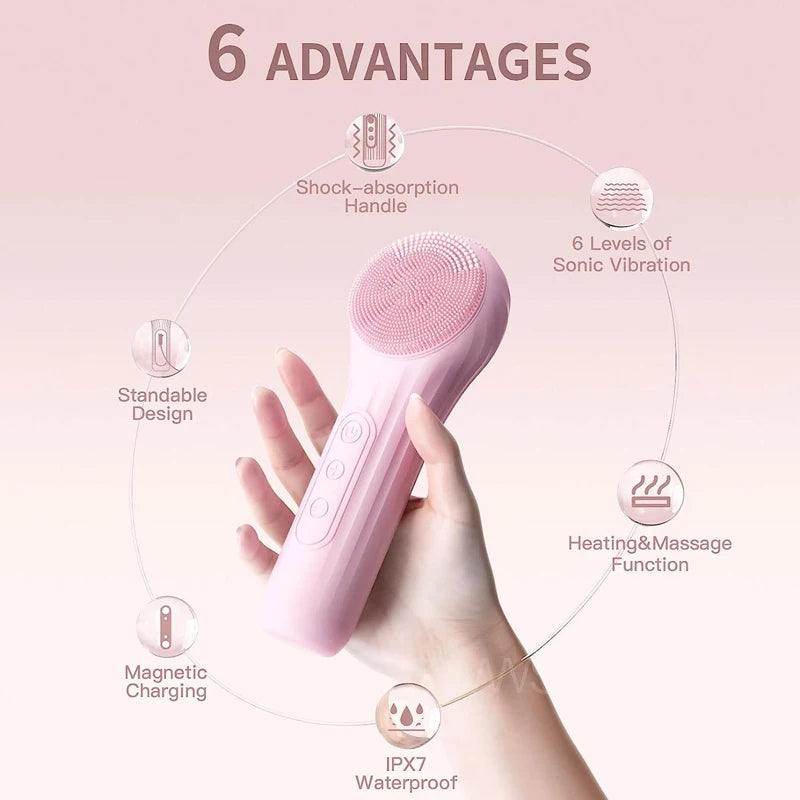 Sonic Facial Cleansing Brush Waterproof Electric Facial Cleaner Deep Cleaning Exfoliating Vibrating Face Cleansing Brush