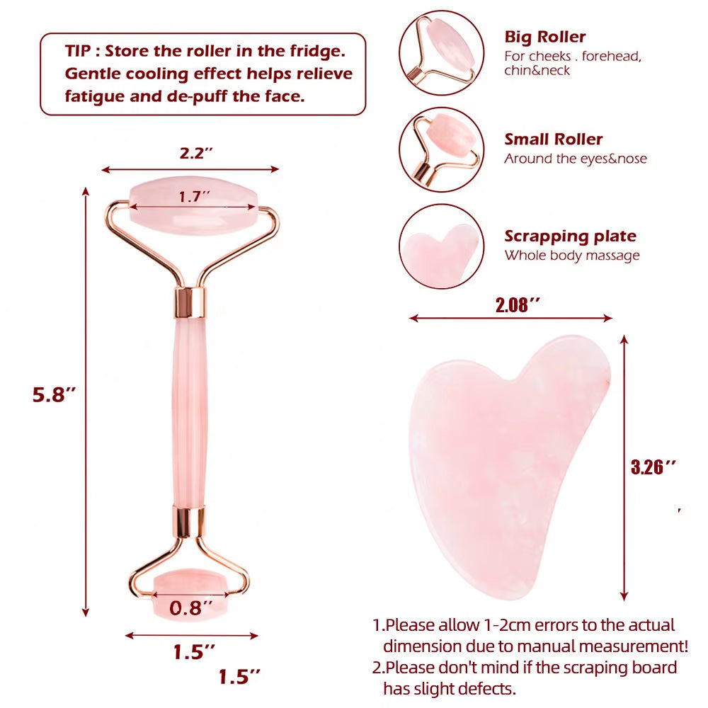 Rose Quartz Powder Crystal Jade Roller Massage Spa Natural Pink Face Massagers Gua Sha Natural Stone Gua Sha Tools Face Gua Sha