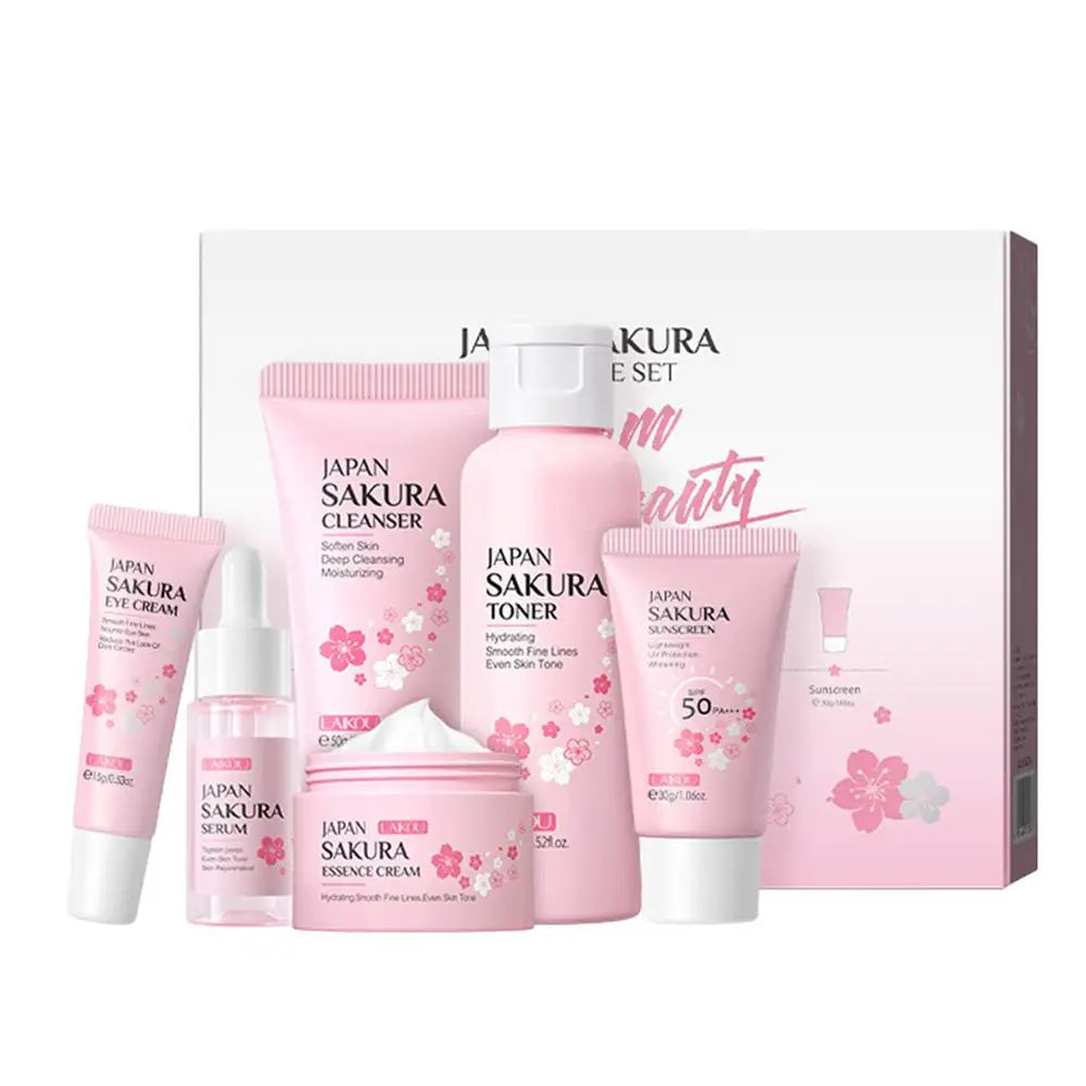 Japan Sakura Skin Care Set Facial Cleanser Face Cream Toner Eye Cream Essence Sakura Skincare Kit Skin Care Products Full Set