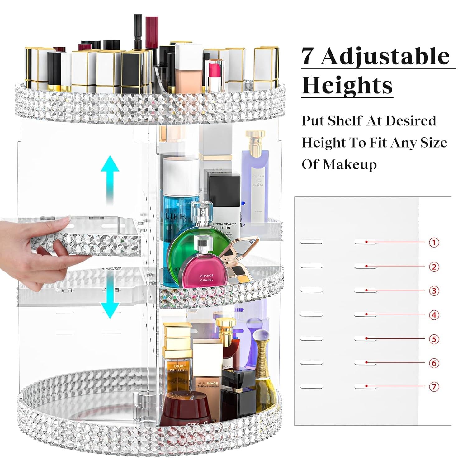 360 Rotating Makeup Organizer Countertop, Clear Acrylic Large Perfume Organizer, Organizador De Perfumes, 7 Layers Make up Organizer and Storage Fits for Vanity and Bathroom - X-Large Clear