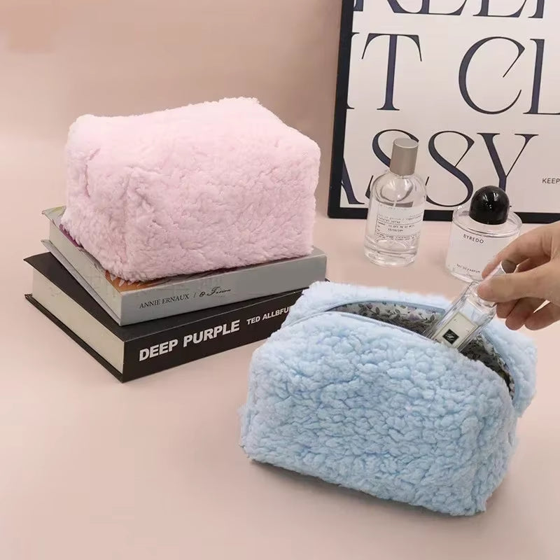 Lambswool Small Cosmetic Bag Cute Plush Makeup Organizer Pouch Kawaii Pencil Case Bags Travel Coin Purse Household Storage