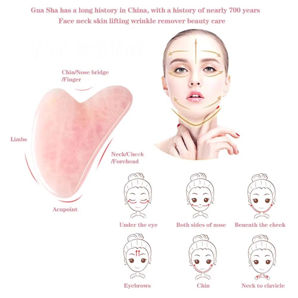 Rose Quartz Powder Crystal Jade Roller Massage Spa Natural Pink Face Massagers Gua Sha Natural Stone Gua Sha Tools Face Gua Sha