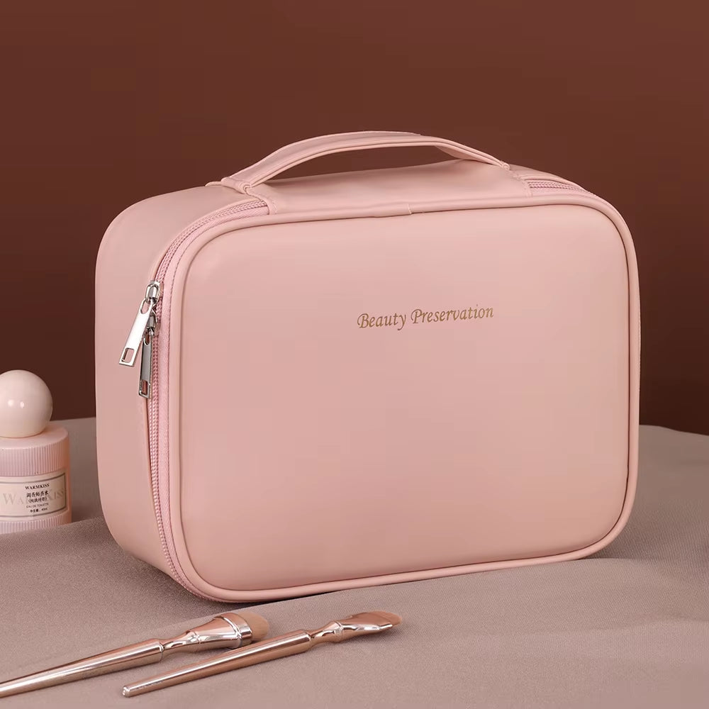 PU Leather Double Layer Makeup Bag Large Capacity Cosmetic Bag Luxury Cosmetics Organizer Women'S Travel Essentials