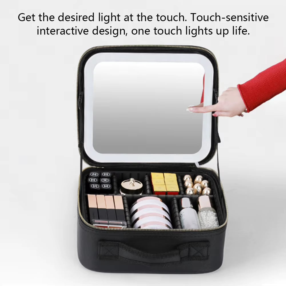 Smart LED Cosmetic Case with Mirror Cosmetic Bag Travel Makeup Bags for Women Fashion Portable Storage Bag Travel Makeup Bags