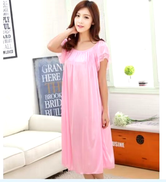 Summer Short-Sleeve plus Size plus Size Women'S Sleepwear Viscose Lace plus Size Mm Nightgown Lounge