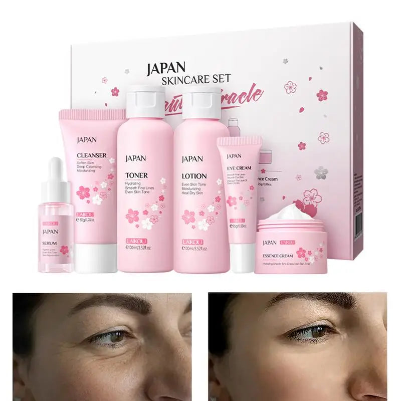 Japan Sakura Skin Care Set Facial Cleanser Face Cream Toner Eye Cream Essence Sakura Skincare Kit Skin Care Products Full Set