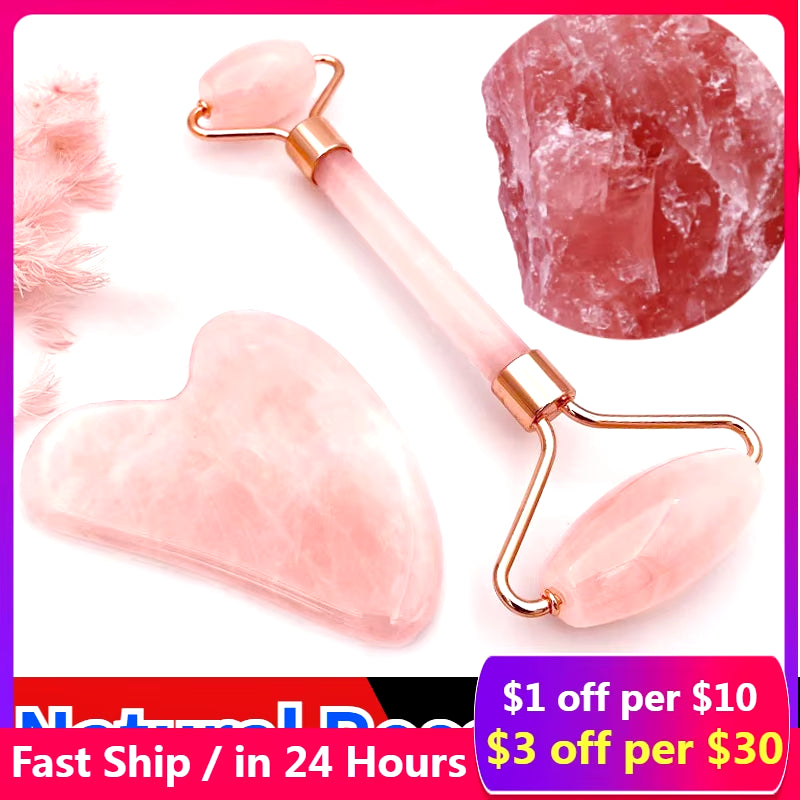 Rose Quartz Powder Crystal Jade Roller Massage Spa Natural Pink Face Massagers Gua Sha Natural Stone Gua Sha Tools Face Gua Sha