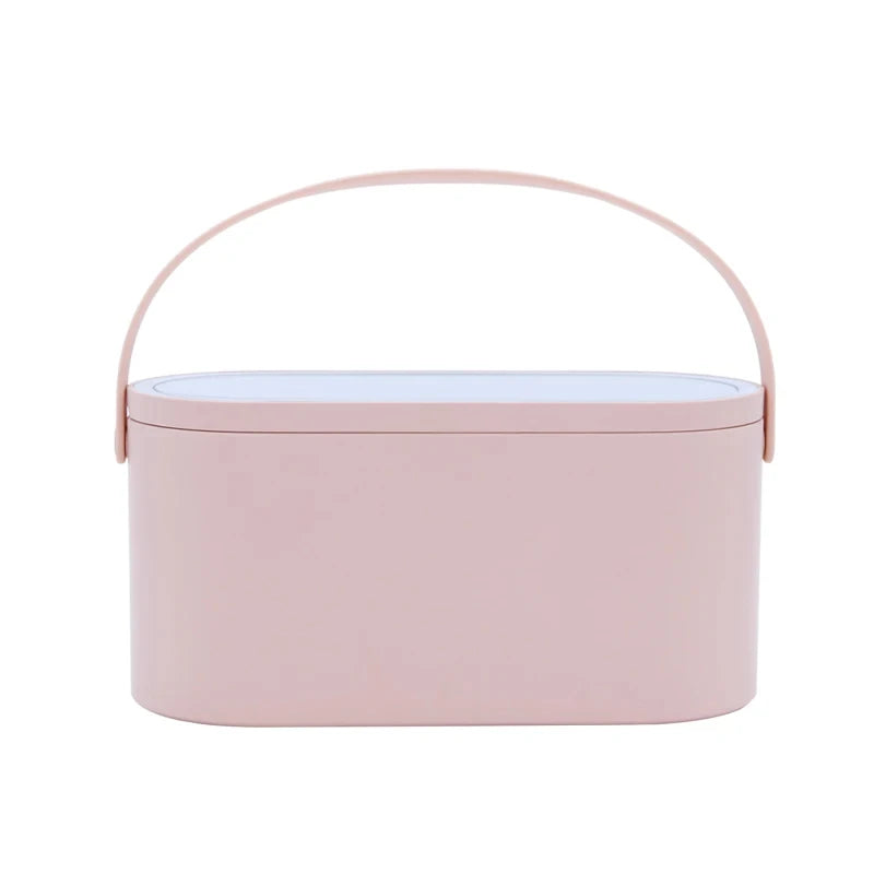 Makeup Organizer Box with LED Light Mirror Portable Travel Makeup Cosmetics Organizer Touch Light Storage Makeup Case