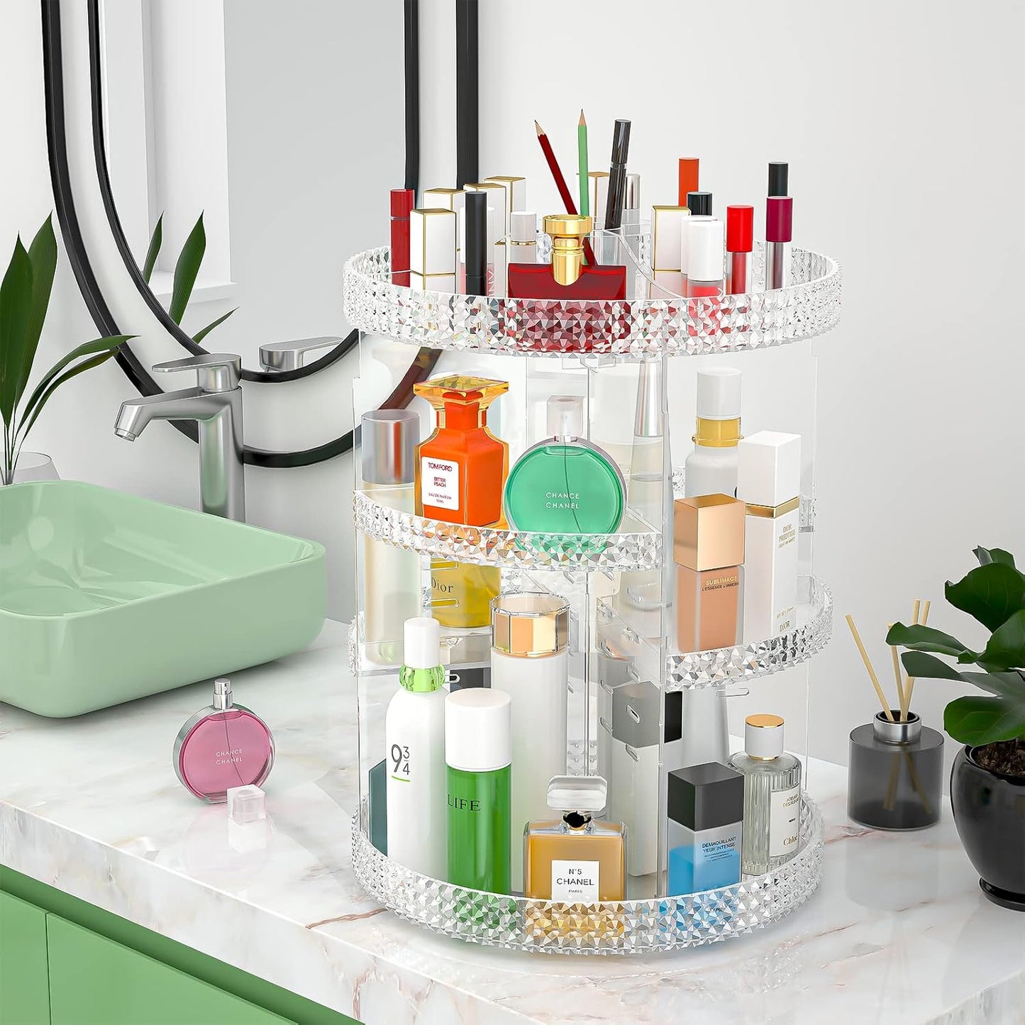 360 Rotating Makeup Organizer Countertop, Clear Acrylic Large Perfume Organizer, Organizador De Perfumes, 7 Layers Make up Organizer and Storage Fits for Vanity and Bathroom - X-Large Clear