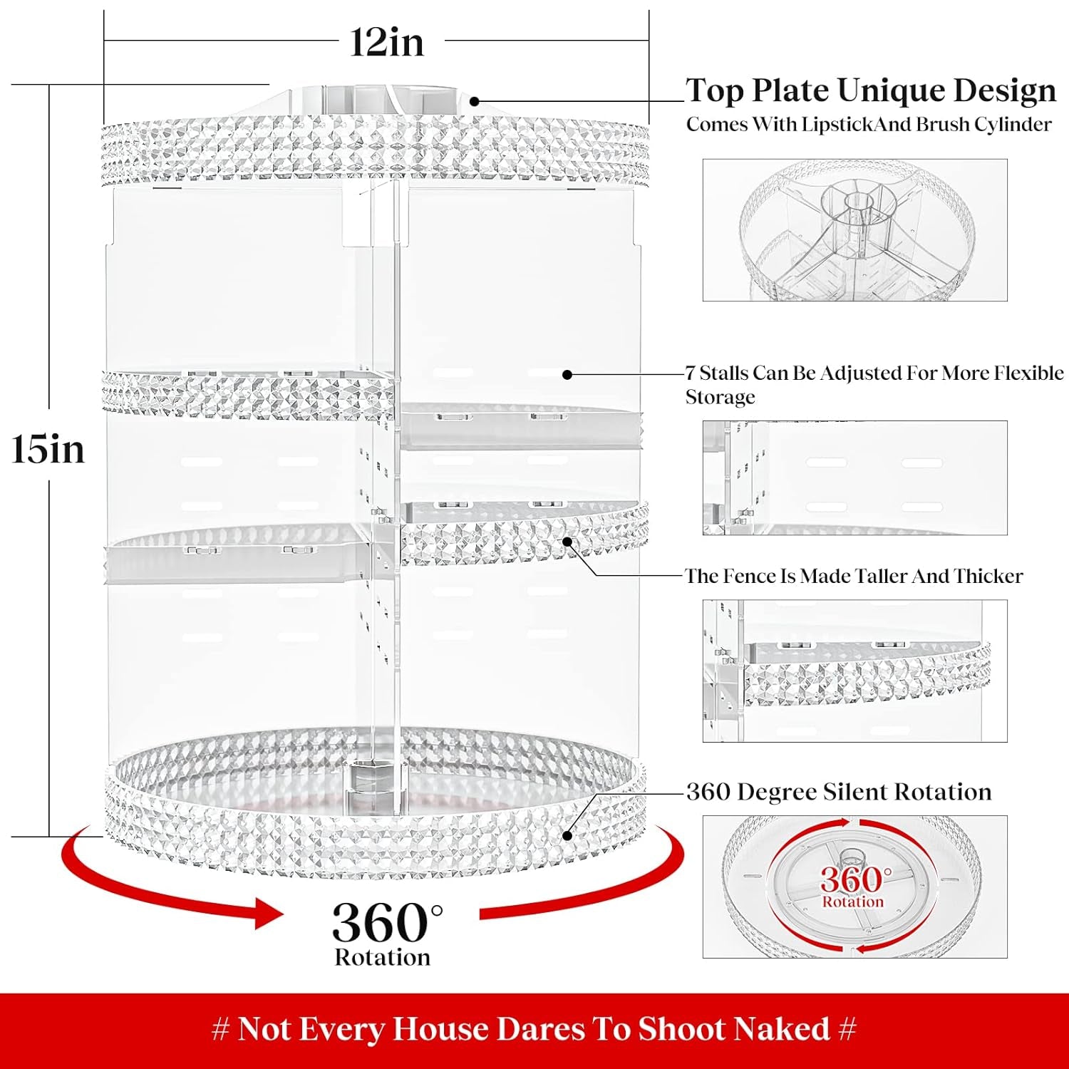 360 Rotating Makeup Organizer Countertop, Clear Acrylic Large Perfume Organizer, Organizador De Perfumes, 7 Layers Make up Organizer and Storage Fits for Vanity and Bathroom - X-Large Clear