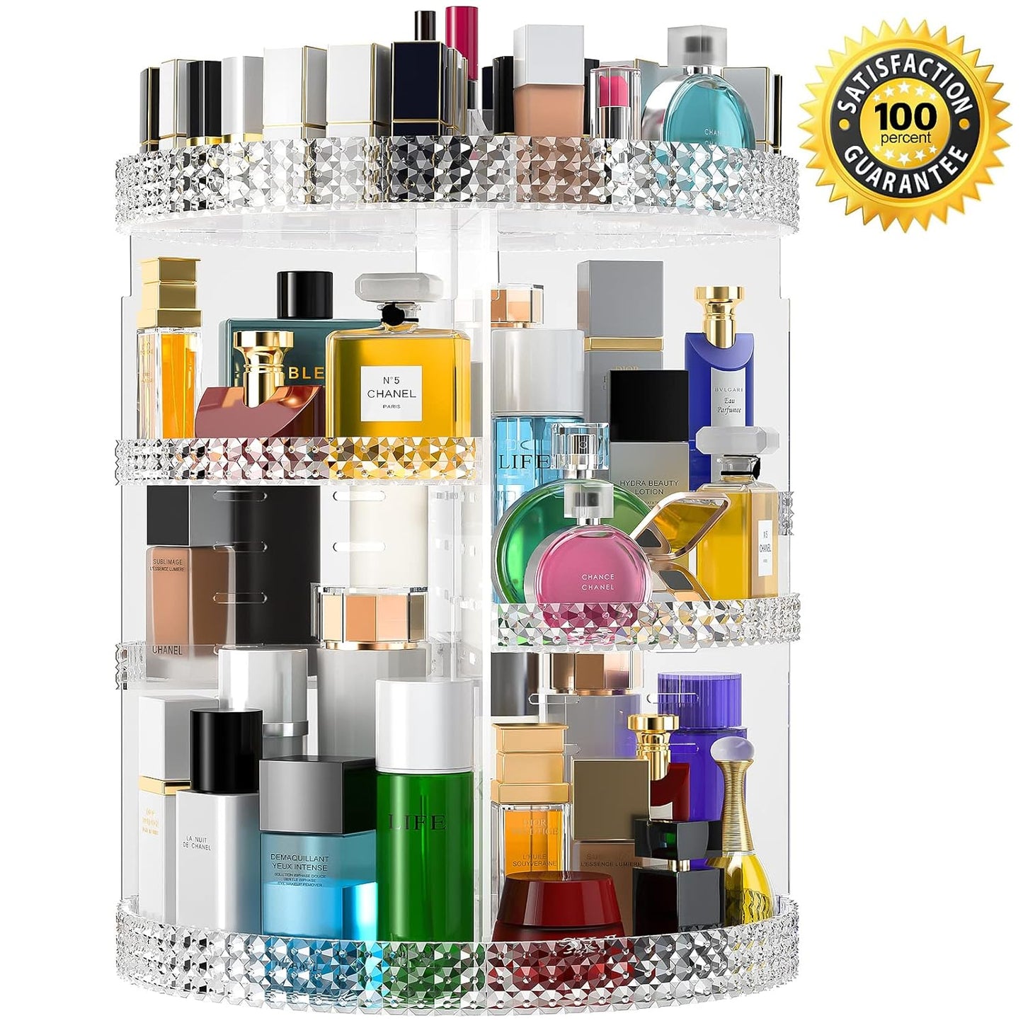 360 Rotating Makeup Organizer Countertop, Clear Acrylic Large Perfume Organizer, Organizador De Perfumes, 7 Layers Make up Organizer and Storage Fits for Vanity and Bathroom - X-Large Clear