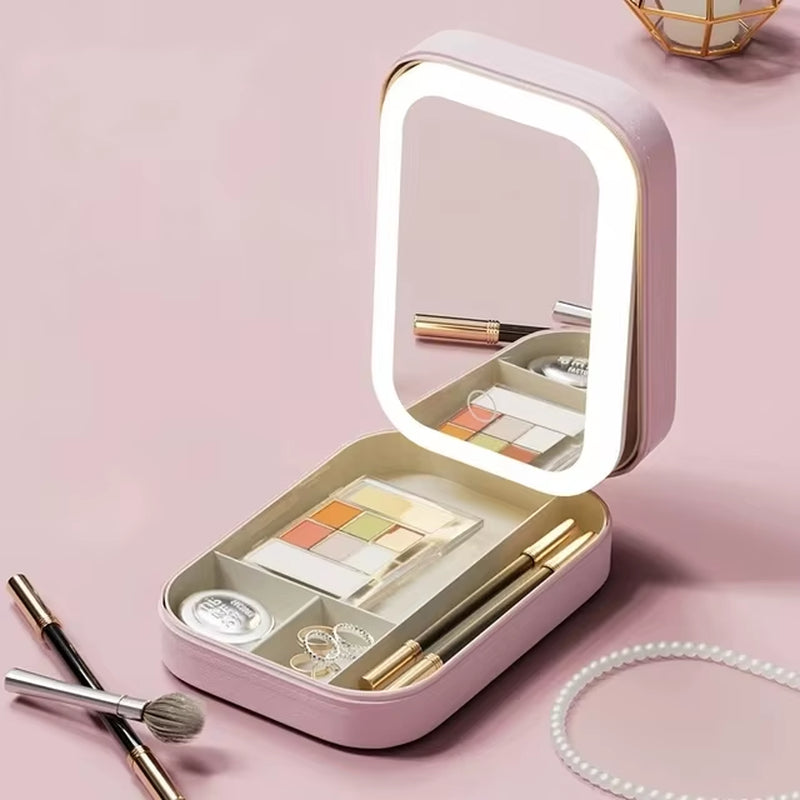 Smart LED Cosmetic Case with Mirror Cosmetic Bag Travel Makeup Bags for Women Fashion Portable Storage Bag Travel Makeup Bags