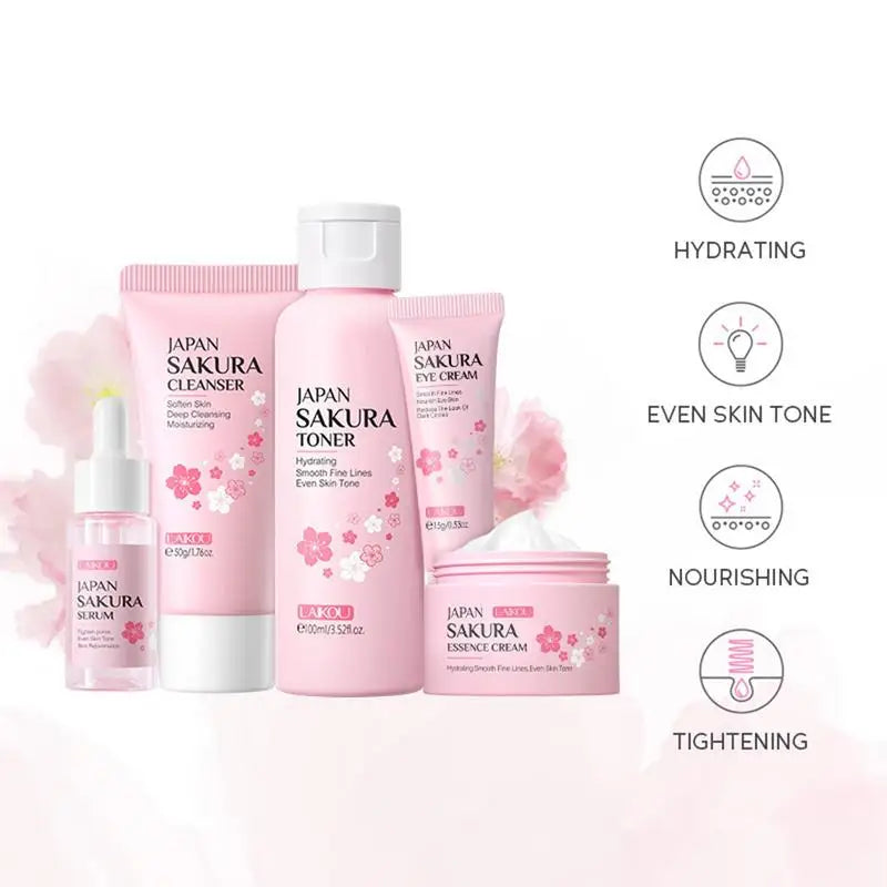 Japan Sakura Skin Care Set Facial Cleanser Face Cream Toner Eye Cream Essence Sakura Skincare Kit Skin Care Products Full Set