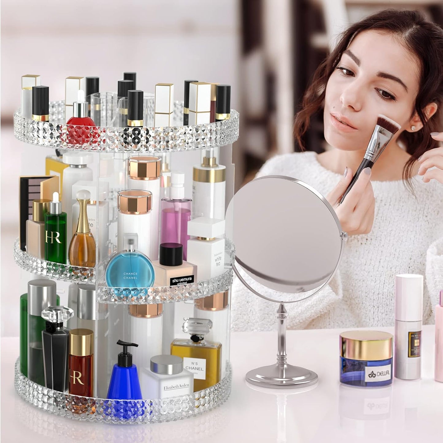 360 Rotating Makeup Organizer Countertop, Clear Acrylic Large Perfume Organizer, Organizador De Perfumes, 7 Layers Make up Organizer and Storage Fits for Vanity and Bathroom - X-Large Clear